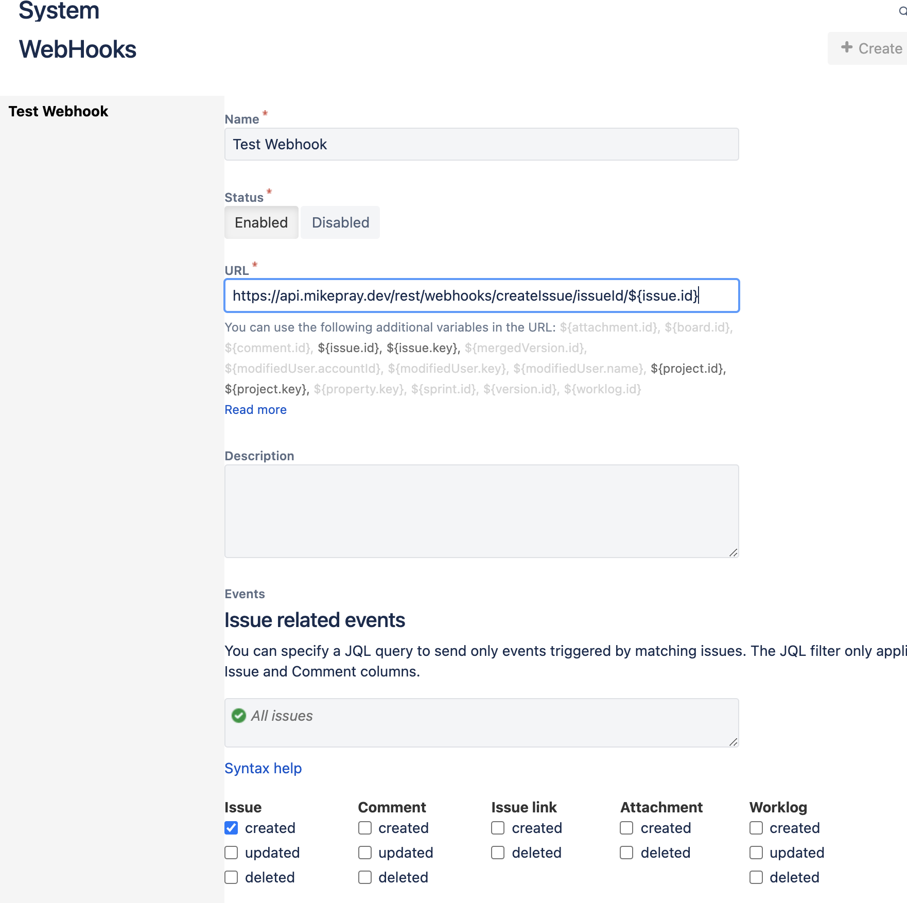 Jira Webhook URL